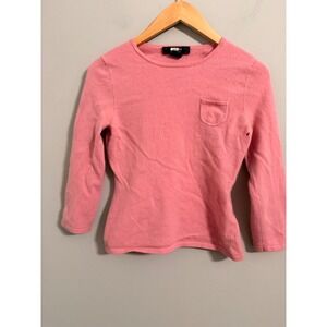 Express Cashmere Sweater Womens Medium Pink 3/4 Sleeve Crew Neck Pocket Pullover
